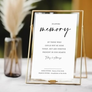 Minimalist 'In loving memory' sign | Personalised | Wedding Reception Table Sign (A4, A5, 5x7)