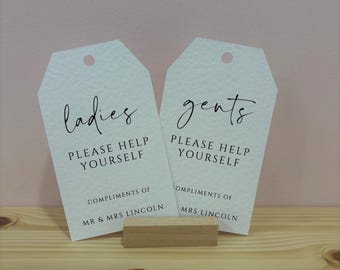 Ladies and Gents Wedding Bathroom Basket tags | Personalised and Printed