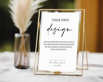 Minimalist 'Bespoke custom' sign | Fully Personalised | Wedding Reception Table Sign (A6, A5, A5, 5x7)