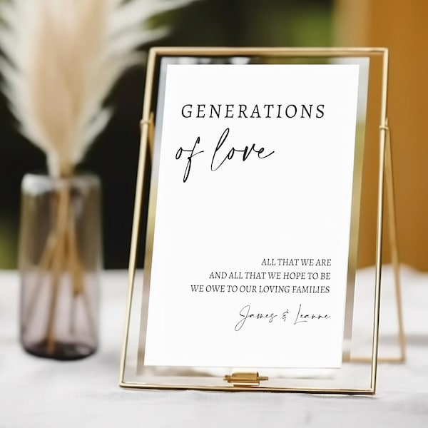 Minimalist  'Generations Of Love' sign | Personalised | Wedding Reception Table Sign (A4, A5, 5x7)