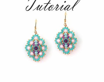 Crystal Beaded Earrings Tutorial, DIY Beading Pattern PDF, Drop Earrings, Beadwork Jewelry, Vintage Style, Miguel Ases Inspired