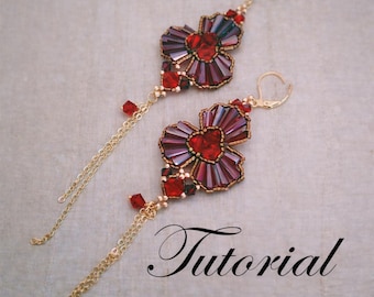 Red Crystal Flower Earrings Beading Tutorial, Miyuki Delica PDF Pattern (Instant Download)