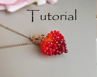 Tutoriel PDF sur le pendentif coeur en perles, motif coeur en cristal, tissage de perles, bijoux DIY, modèle de porte-clés à breloques