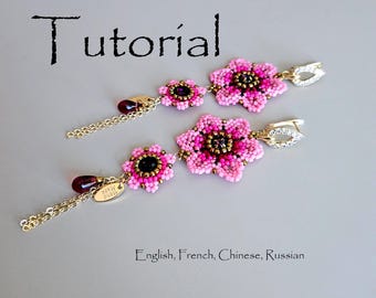 Pink Flower Beaded Earrings Tutorial PDF, Delica Bead Weaving Pattern, Floral Dangle Earrings DIY, Jewelry Making Guide