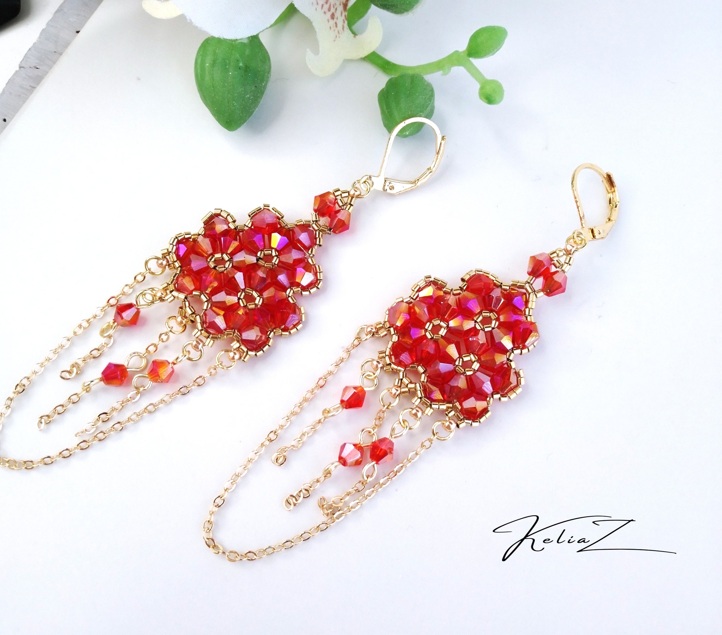 Hawaiian Jewelry Sea Glass Earrings, Ruby Red Earrings Long Teardrop E –  yinahawaii
