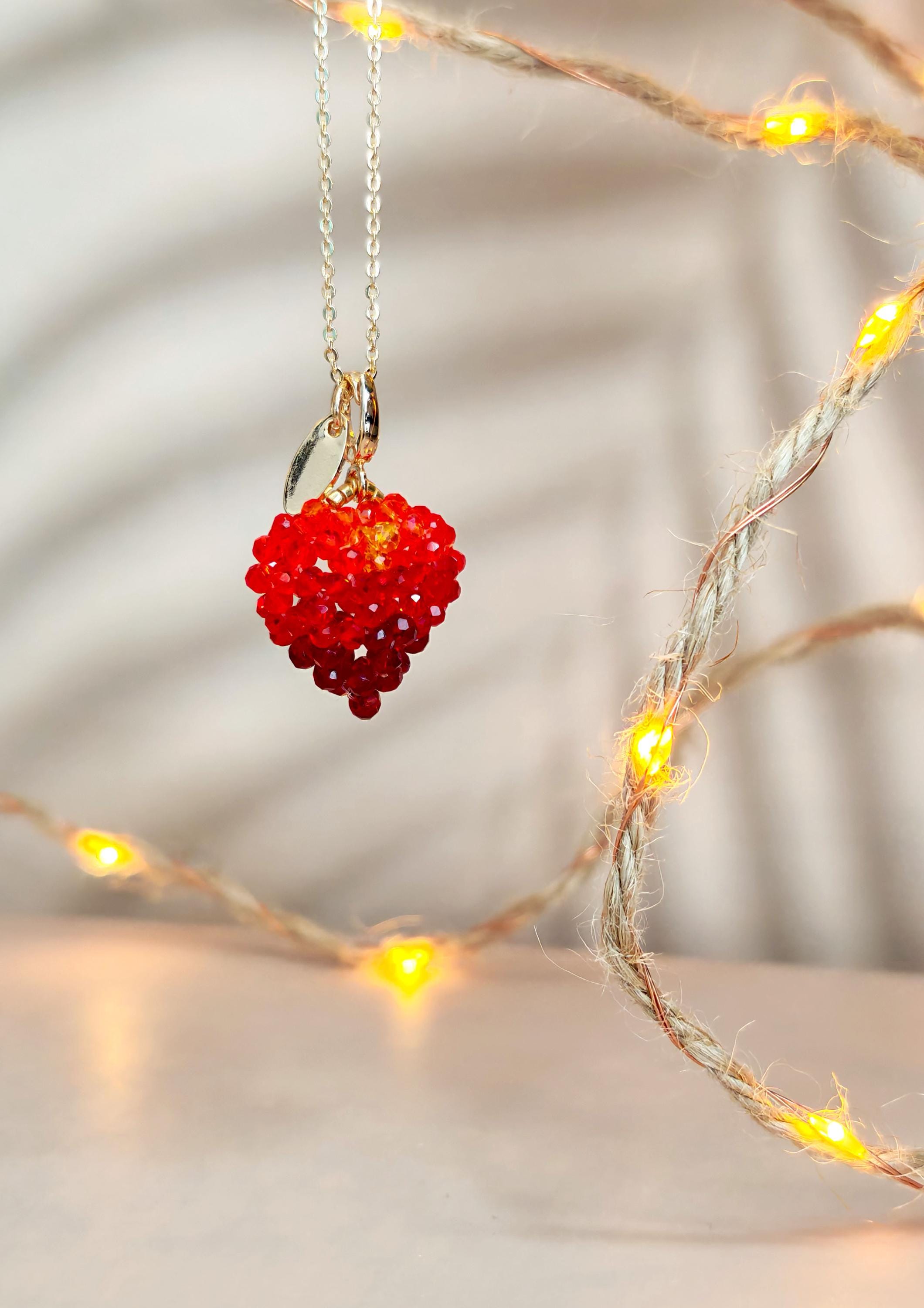 Beaded Heart Pendant Tutorial PDF, Crystal Heart Pattern, Bead Weaving ...