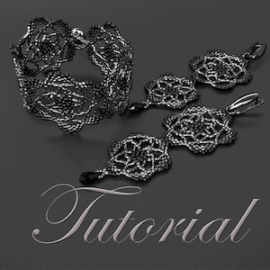 Anleitung Perlen Delica schwarze Spitze Ohrringe & Armband, Perlenmuster machen Schmuck.
