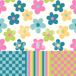 Rayures marguerites pastel d'été à damier sans couture assortie pour sublimation d'impression de tissu, fichier de sublimation, conception de surface