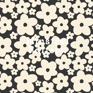Retro Groovy söt prästkrage sömlöst mönster, beige blommigt sömlöst mönster för tygtryck sublimering