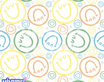 Boys Happy Face Seamless Pattern Files for Summer Fabric Printing (Digital Download)
