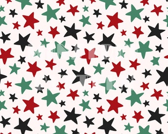 Christmas Green Red and Black Star Seamless Pattern for Christmas Fabric Printing Sublimation, Sublimation File, Surface Design