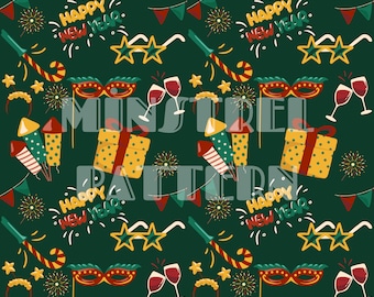 New Year Seamless Pattern Files for Happy New Year Fabric Printing Sublimation, 2024 Printable Paper