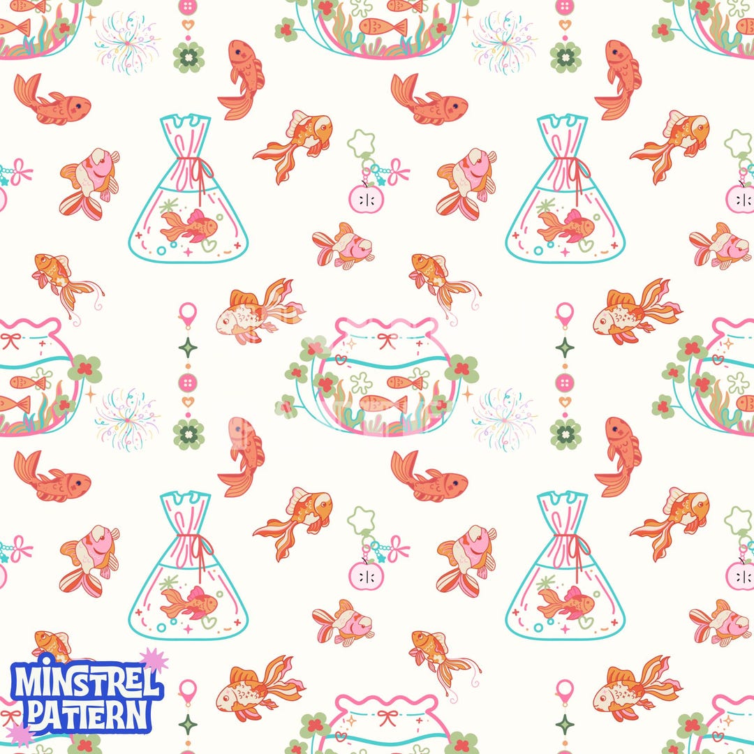 Gold Fish Seamless Pattern File : Digital Download (commercial Use, RGB ...