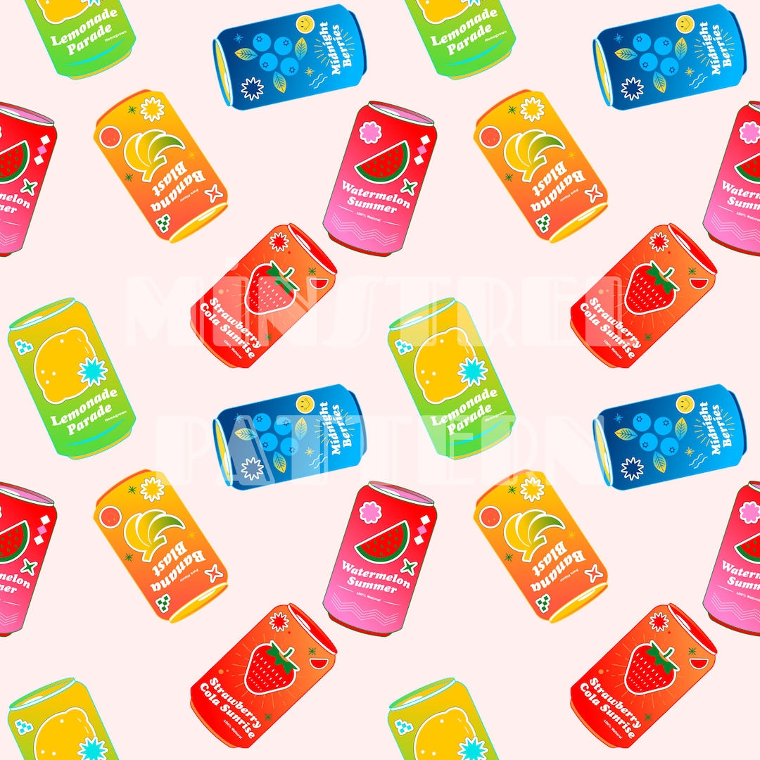 Summer Neon Soda Drink Seamless Pattern Files for Funny Beach Fabric ...