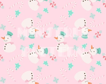 Archivos de patrones sin costuras de muñeco de nieve rosa para impresión de sublimación de tela de Navidad rosa, papeles digitales, archivo de diseño de tela personalizado