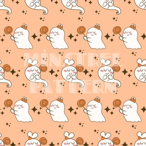 Halloween Candy with Spooky Ghost Seamless Pattern for Halloween Fabric Printing Sublimation, Sublimation File, Surface Design
