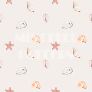 Watercolor Coastal Seashell Beach Seamless Pattern for Fabric Printing Sublimation, Fruit Sublimation File, Surface Design