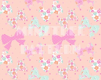 Happy Face Bows Seamless Pattern for Fabric Printing Sublimation, Sublimation File, Surface Design, Fabric Design Digital File