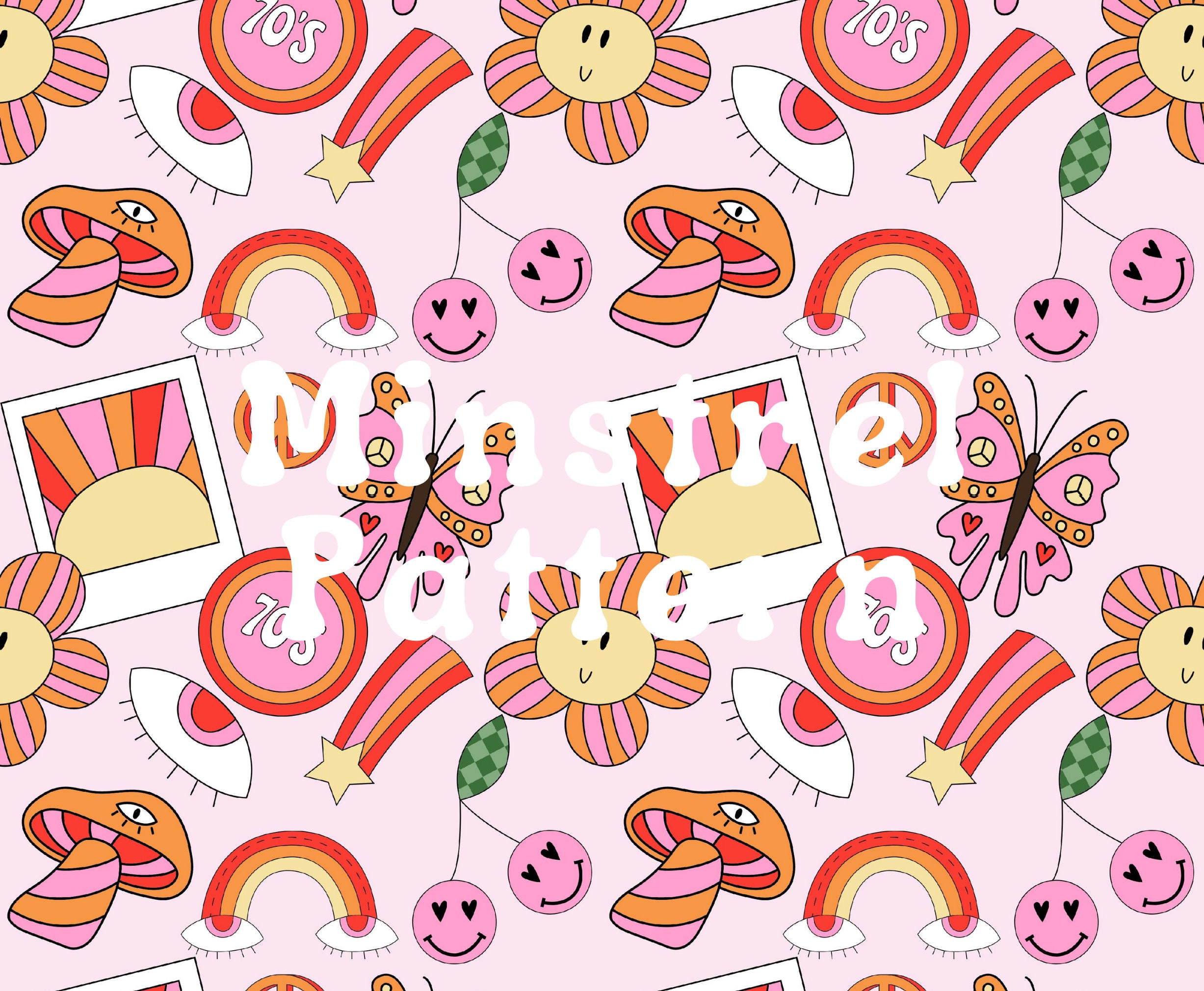 Retro Y2K Groovy Mushroom, Rainbow and Daisy Seamless Pattern Files for ...