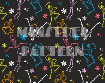 Dancing Skeleton with Flower Halloween Seamless Pattern for Fabric Printing Sublimation, Sublimation File, Surface Design, Digital Design