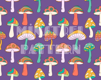 Groovy Mushroom Seamless Pattern for Retro Fabric Printing Sublimation, Sublimation File, Surface Design