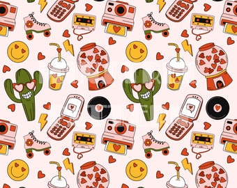 Patrón sin costuras Groovy Valentine, Sublimación de impresión de tela Boys Girly Valentine, Archivo de diseño de tela personalizado, Papel digital del Día de San Valentín
