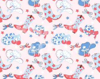 Patriotic Cowgirl Seamless Pattern Files, Coquette 4th of July Fabric Sublimation Printing Custom Fabric Design File