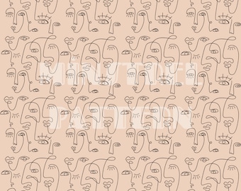 Archivos de patrones sin costuras de cara minimalista, patrón sin costuras de arte facial Boho para impresión de telas papeles digitales personalizados