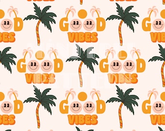 Good Vibes with Tropical Palm Trees Seamless Pattern Files for Summer Fabric Printing Custom Fabric Design Sublimation File