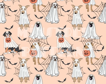 Ghost Dog Halloween Seamless Pattern for Fabric Printing Sublimation, Sublimation File, Surface Design, Fabric Digital Design