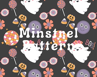 Cute Floral Ghost Seamless Pattern Halloween Files for Disco Ball Fabric Printing Custom Fabric Design Sublimation File