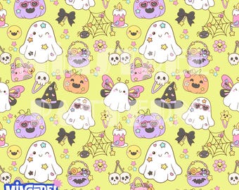 Nostalgic Halloween Girly Seamless Pattern File, Spooky Fabric Printing (Digital Download)