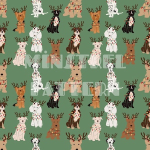 Hund mit Weihnachtsleuchten Musterdateien, Weihnachten Musterdesign für Stoffdruck Sublimation druckbare digitale Papiere