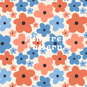 Patriotic Floral Independence Day Daisy Seamless Pattern for 4th of July Fabric Printing Sublimation Design File