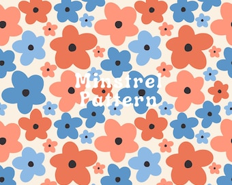 Patriotic Floral Independence Day Daisy Seamless Pattern for 4th of July Fabric Printing Sublimation Design File