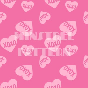 XOXO Nahtloses Muster, Pink Love Stoffdruck Sublimation, Valentine Custom Fabric Design File, Pink Heart Digital Papers