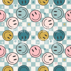 Retro kariertes lächelndes Gesicht nahtlose Muster Dateien, Retro glückliches Gesicht nahtlose Muster für Stoffdruck benutzerdefinierte digitale Papiere