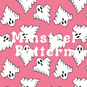 Cute Ghost Pink Halloween Seamless Pattern Files for Fabric Printing Sublimation Design File