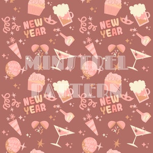 Boho Happy New Year Fichiers de modèles sans couture pour la sublimation d’impression de tissu, fichier de modèles numériques sans couture 2024 pour le fichier de conception de tissu