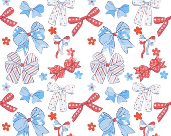 Fourth of July American Girl Bows Seamless Pattern for Fabric Printing Sublimation, Sublimation File, Surface Design, Fabric Digital Design