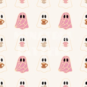 Conchas Mexican Ghost Seamless Pattern Files Files for Halloween Spooky Fabric Printing Sublimation, Sublimation File, Surface Design