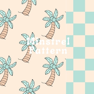 2 Seamless Gender Neutral Tropical Palm Tree and Checkerboard Pattern Bundle Files for Custom Fabric Printing Sublimation File