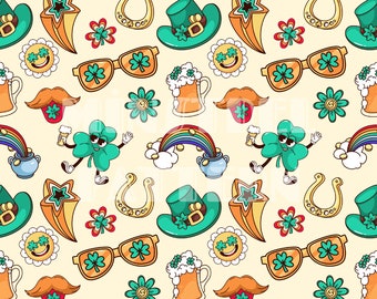 Groovy Irish Seamless Pattern, Beer Seamless Files, Funny Lucky Fabric Printing Sublimation, St Patricks Day Digital Papers