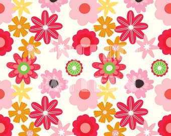 Vintage Flowers 70s Seamless Pattern Files for Floral Fabric Printing Sublimation, Retro Flower Printable Paper Digital Paper