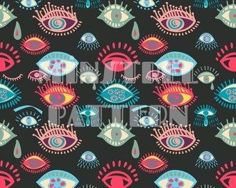 Groovy Eyes Seamless Pattern Files for Fabric Printing, Boho Colorful Eyes Digital Print, Custom Digital Graphics Digital Prints