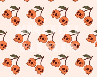 Retro Halloween Skull Cherry Seamless Pattern for Fabric Printing Sublimation, Sublimation File, Surface Design, Digital Design