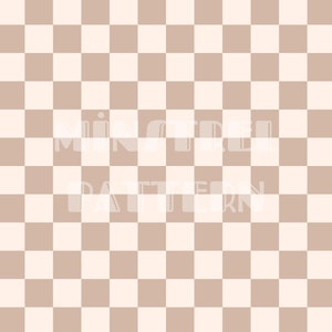 May include: A digital pattern featuring a checkerboard design in alternating squares of beige and light brown. The word "MINTER" is overlaid in white text, followed by "PATTERN". This design is suitable for various applications.