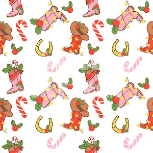 Howdy Christmas Boots und Candy Cane Musterdesign für Stoffdruck Sublimation, Sublimationsdatei, Oberflächendesign, Digital Design