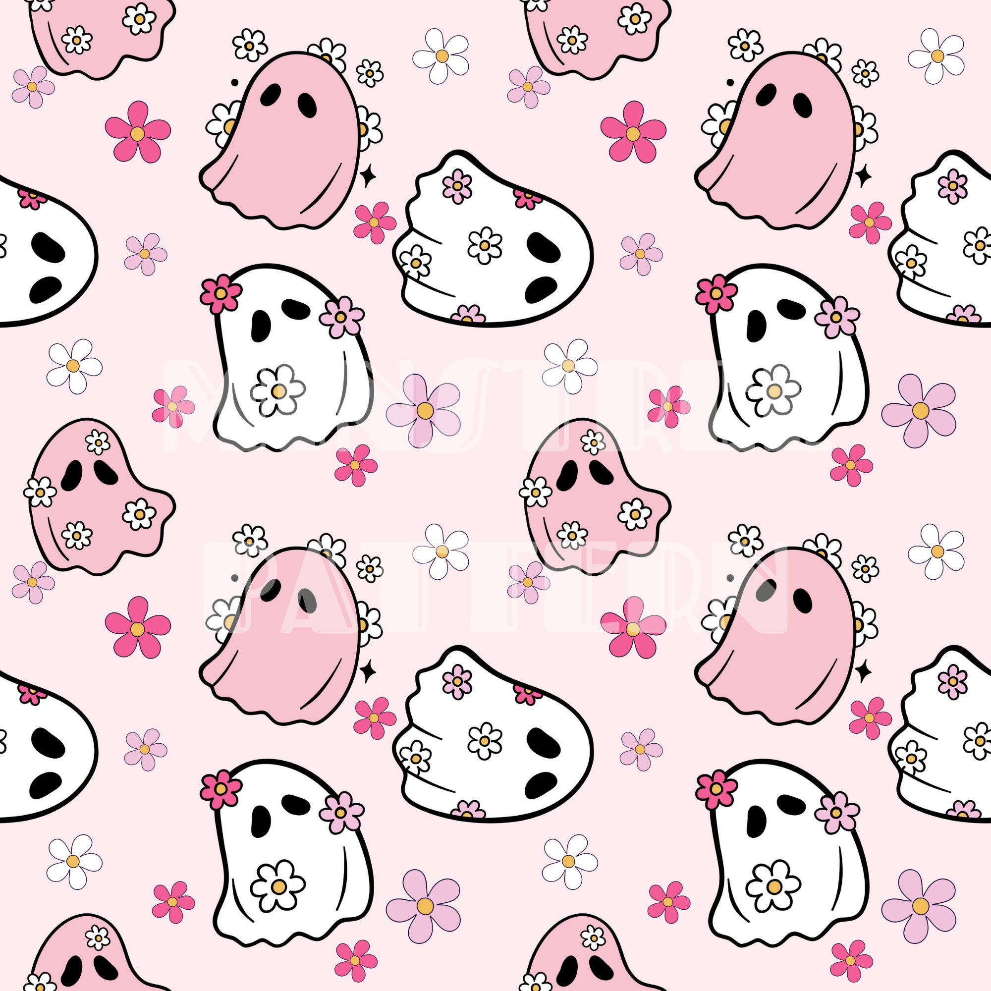 Floral Ghost Seamless Pattern Files, Pink Halloween Fabric Sublimation ...