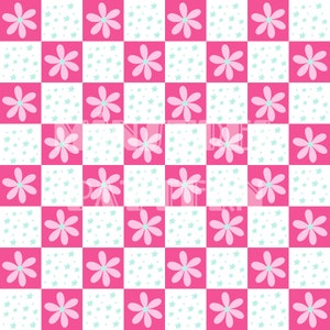 Pink Karo und blaue Sterne Nahtlose Musterdateien, Floral Karo Stoff Sublimationsdruck Sommer Benutzerdefinierte Stoffdesign-Datei